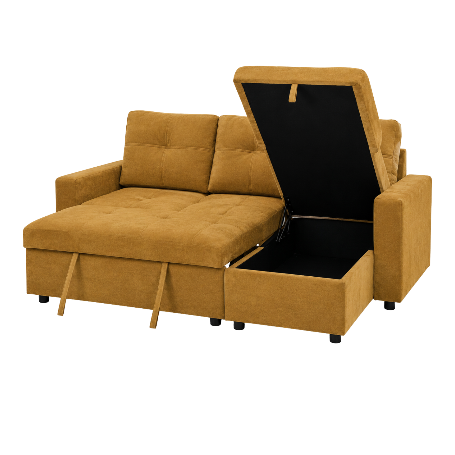 Marilia Corner Sofa with Pull-Out Bed - Mustard