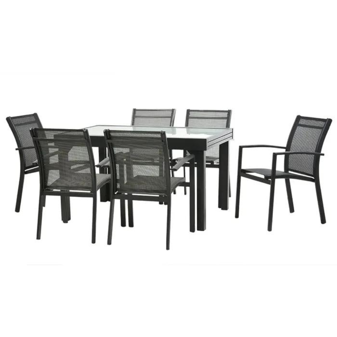 Ghita Extendable Patio Set - Black (7 pcs.)