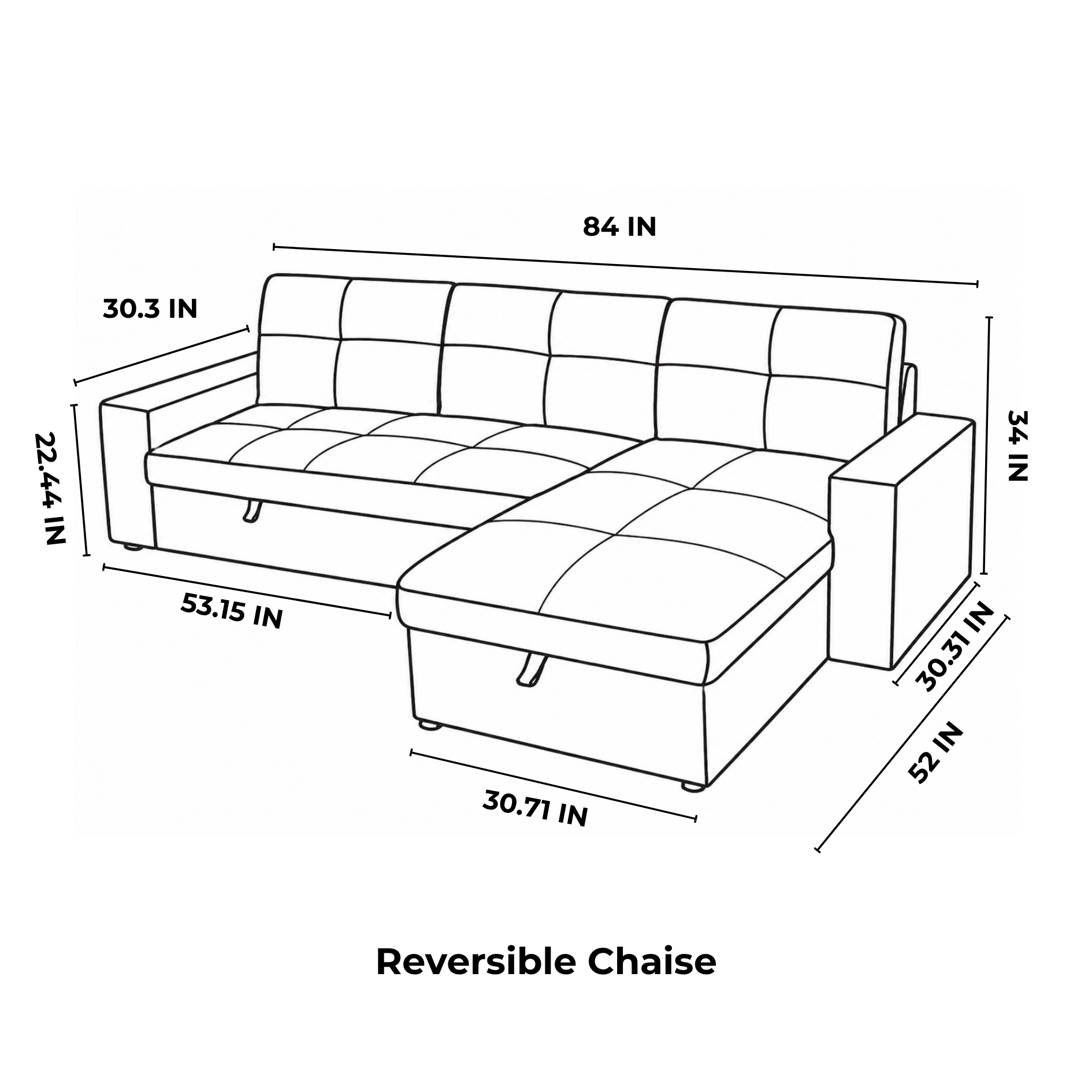 Marilia Corner Sofa with Pull-Out Bed - Beige