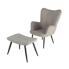 Bethany Armchair Set + Footrest - Light Grey